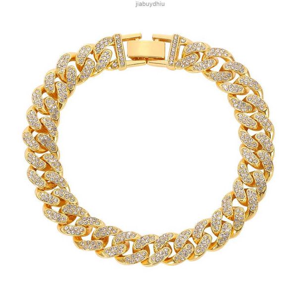 

13mm crystal miami iced out cuban link chain bracelet for men women full rhinestones charms hip hop jewelry gift, Silver