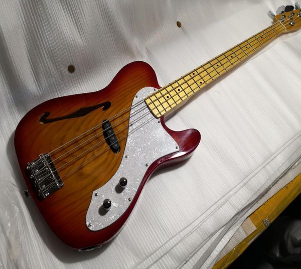 

custom tele bass guitar4 string cherry bassash semi hollow bodyyellow maple neckchrome hardware delivery9619353