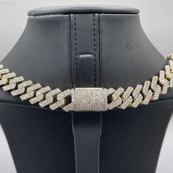 

iced out diamond necklaces prong miami cuban link chain for men icy gold plated hip hop jewelry for rapper/, Silver
