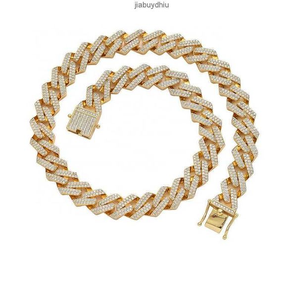 

real gold color brass and two rows zircon hip hop 13mm width rhombus cuban chain choker, Silver