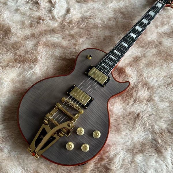 

electric guitar with vibrato system handwork 6 strings jazz guitarra rosewood fingerboard tiger flame top