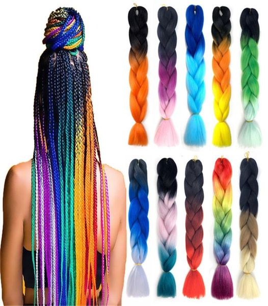 

100g 24 inch single ombre color green pink synthetic hair extension jumbo braiding kanekalon hair bulks3300474, Black