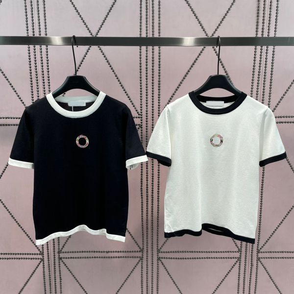 

new 2023 women's sweaters summer fashion embroidery elegant pullover sweater o-neck short sleeve vintage loose design sweaters, White;black
