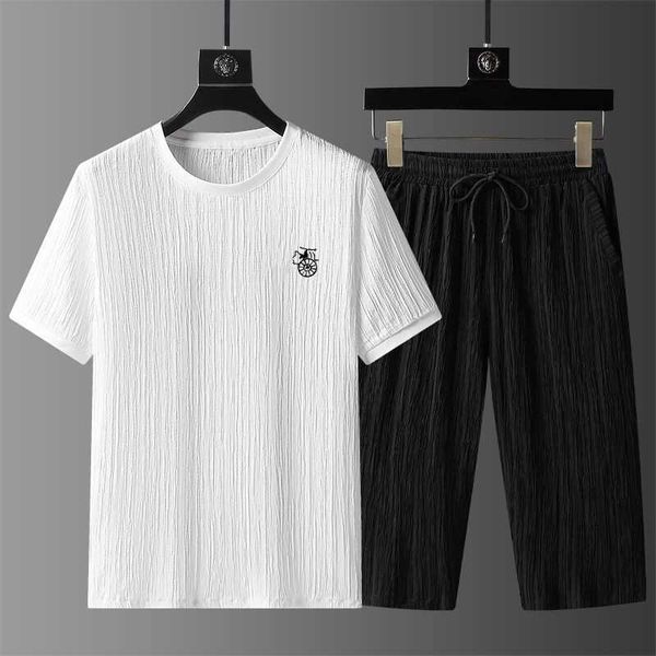 

summer tracksuit designer set thin ice silk t shirt casual shorts two-piece mens womens elastic sweat-absorbing breathable sports suit overs, Gray