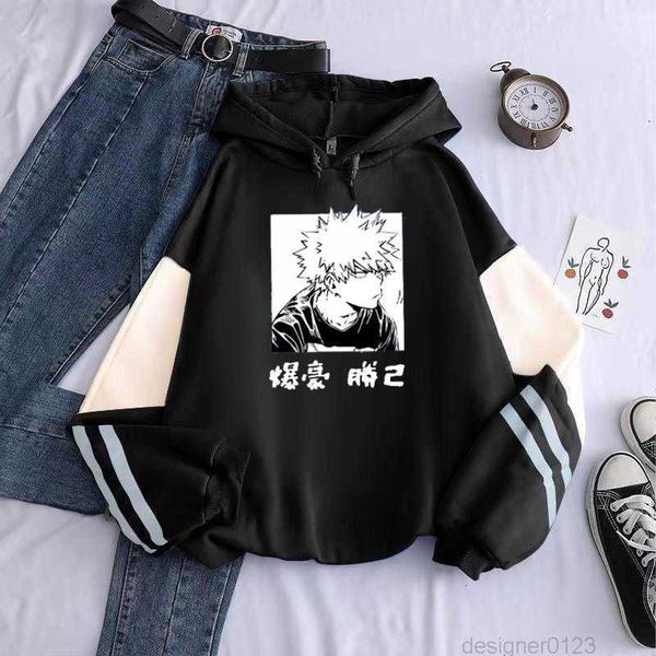

my hero academia katsuki bakugo color matching hoodies sweatshirt harajuku pullover anime printed clothes winter hoodies, Black