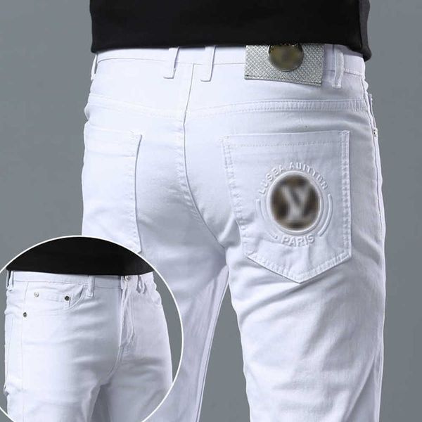 

men's jeans designer 2023 white jeans men's fashion casual pants embroidered stretch slim handsome 41w3, Blue
