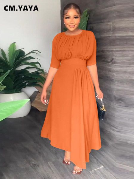 

dresses cm.yaya vintage women zipper back draped tunic high waist asymmetrical big swing half sleeve maxi long dress vestidos 2022 new, Black;gray