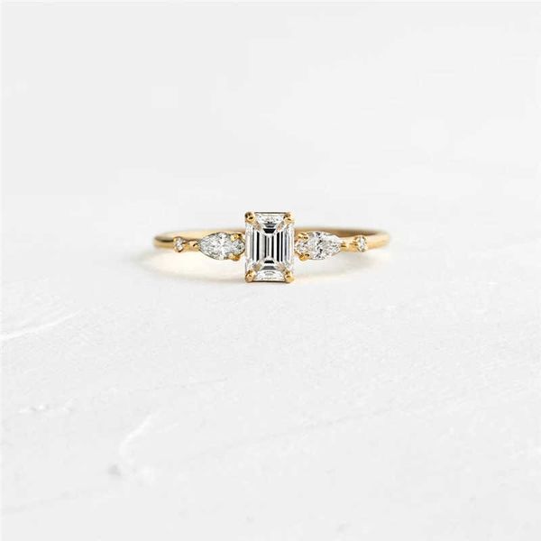 

solitaire ring aide 925 sterling silver gold square zircon crystal rings for women luxury oval round rhinestone wedding engagement slim ring, Golden;silver