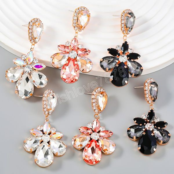 

fashion metal rhinestone geometric earrings women's exaggerated trend dangle earrings banquet jewelry accessories, Silver