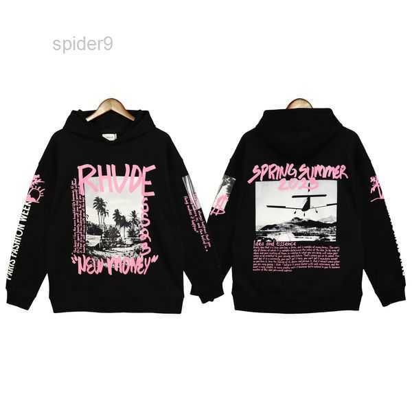 

rhude designer men hoodies warm pullover sweatshirts loose long sleeve hooded jumper mens women clothing us size 7 9vmo, Black