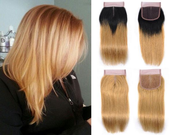 

27 honey blonde pure color 1b27 dark root blonde ombre color natural black straight closure hair brazilian peruvian malaysian h6335317, Black;brown