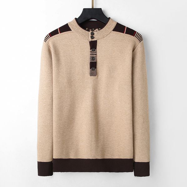 

2023 men's white black and yellow coffee striped knit wool sweater
