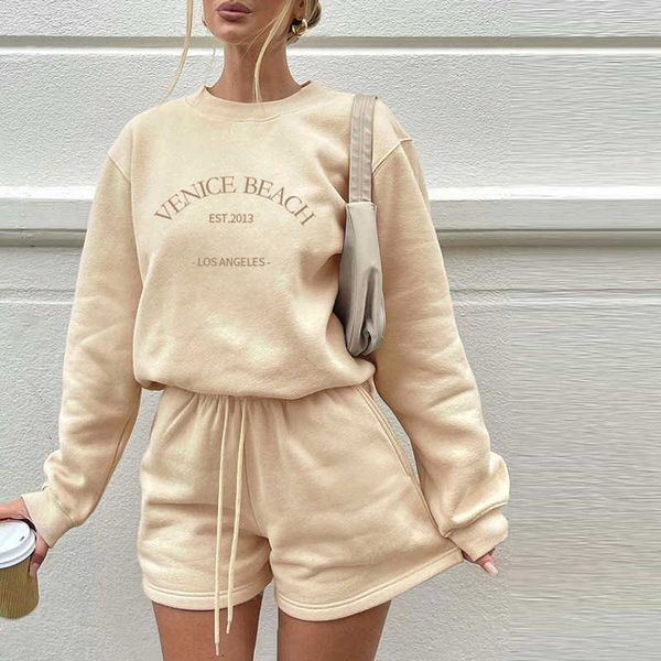 

women's solid color long sleeve drawstring short casual pullover sweatshirt women set joggers hoodiebcs, White