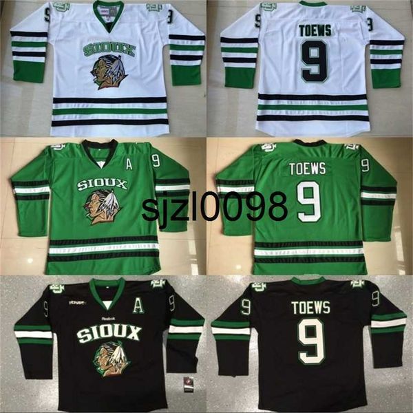 

sj98 mens 9 jonathan toews dakota hockey jersey 100% stitched embroidery fighting sioux dakota college hockey jerseys black white green