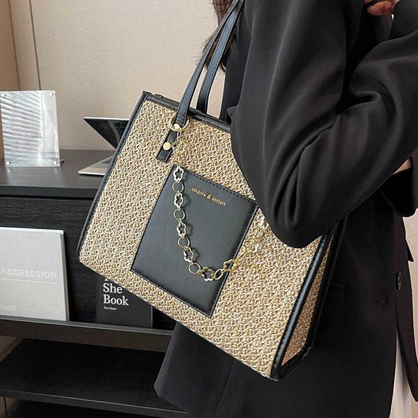 

summer trendy straw weaving luxury designer tote casual fashion versatile for women shoulder bags beach travel big handbags 230424