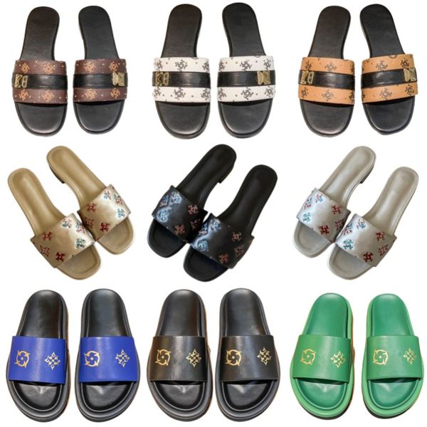 

fashion slippers summer fashion designer shoes leather men's beach shoes old flower women's platform shoes outdoor letter sandals, Black