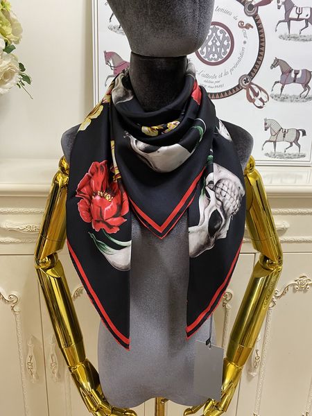 

women's square scarf scarves shawl 100% twill silk material black pint letters flowers pattern size 110cm - 110cm, Blue;gray