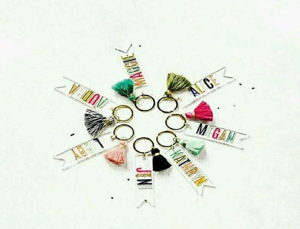 

foreign trade fashion customization personalized acrylic keychain monogram plastic key ring printed name tassel pendant6178179, Silver