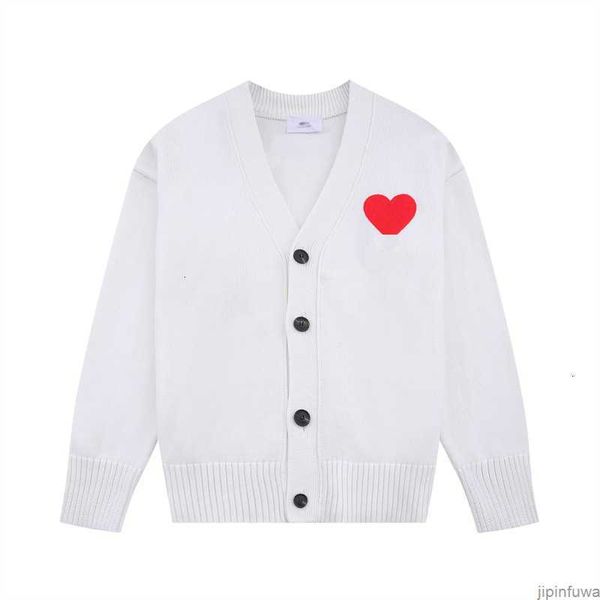 

amis paris france fashion mens designer amies de coeur knitted sweater embroidered a heart pattern solid color cardigan sweaters for men and, White;black