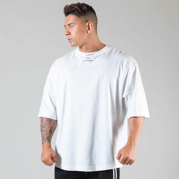 

men's gym bodybuilding fitness loose casual men's oversized tshirt basic xxr, White;black