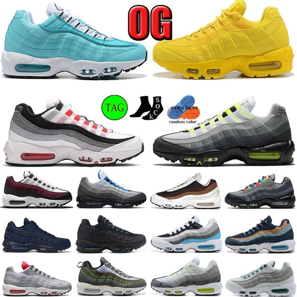 

og 95 95s running shoes snaker outdoor sneakers air triple black white neon midnight navy solar red glass blue smoke grey designer casual sh