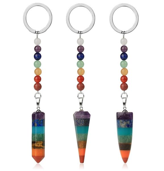 

keychain ring key chain for car bag accessories reiki yoga 7 chakra healing natural stone women men decoration gift2924320, Slivery;golden