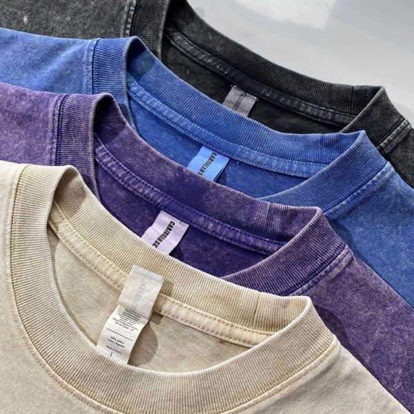 

pure cotton stir fried pure cotton t-shirt washed and made old loose fitting shoulder sleeve bottom shirt, White;black