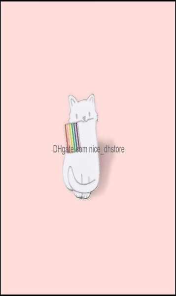 

pins brooches jewelry creative cute animal kitten enamel brooch white cat geometric rainbow alloy pins badge clothes accessories f1307730, Gray