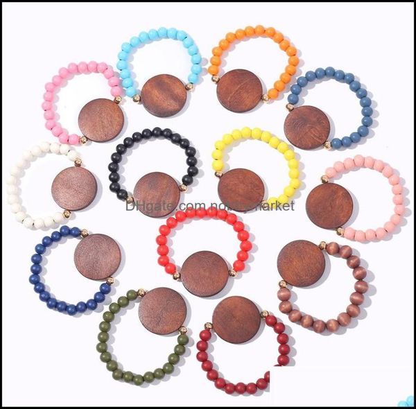

key rings jewelry factory whole beads stretch bracelet personalized laser monogram blank disc wooden braceletladies holiday gi3296698, Slivery;golden