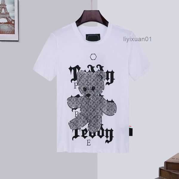 

phillip plain men designer shirt geometric pattern summer tee fashion ins style streetwear loose sport hip-hop 8 i3ly, White;black