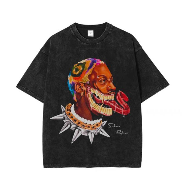 

rodman funny cotton commemorative short t-shirt high street old loose men's and women's t-shirt, White;black