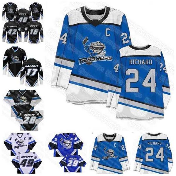 

c2604 danbury trashers jersey 49 brent gretzky galante brad wingfield rumun ndur luke sellars regan kelly mike rupp scott stirling jon miras, Black