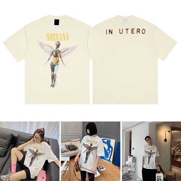 

tee band tiangao street fog short sleeve fashion brand old t-shirt, White;black