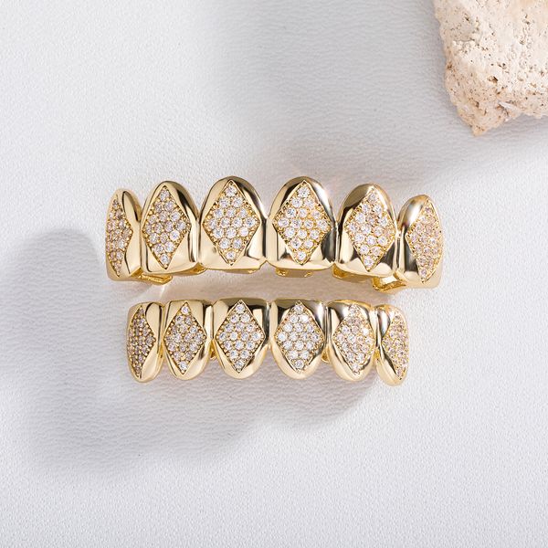 

hip hop rhombus full zircon vampire braces dental teeth grillz gold silver colored grills teeth set designer eight 8 tooth six 6 bottom hall, Black
