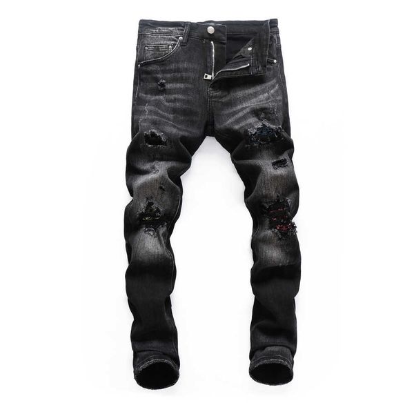 

men's distressed ripped skinny jeans slim motorcycle moto biker causal mens denim pants hip hop men jeans188, Blue