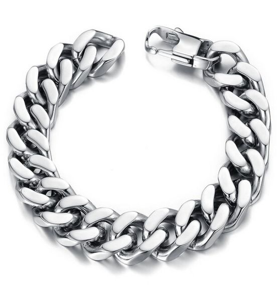 

101214mm curb cuban stainless steel bracelet mens chain clasp link bracelets silver tone jewelry gift promotion9329797, Black