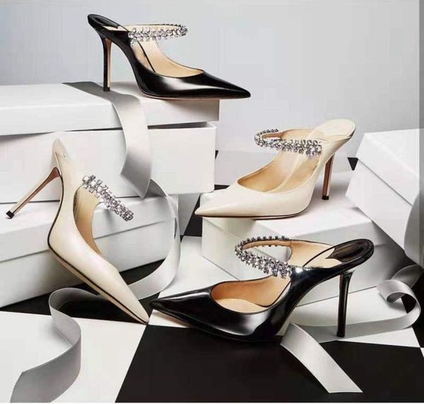 

men women rhinestone decoration pointed toe stiletto heel sandals black white mules 42 43 44 45 10 12 13 slippers7058479