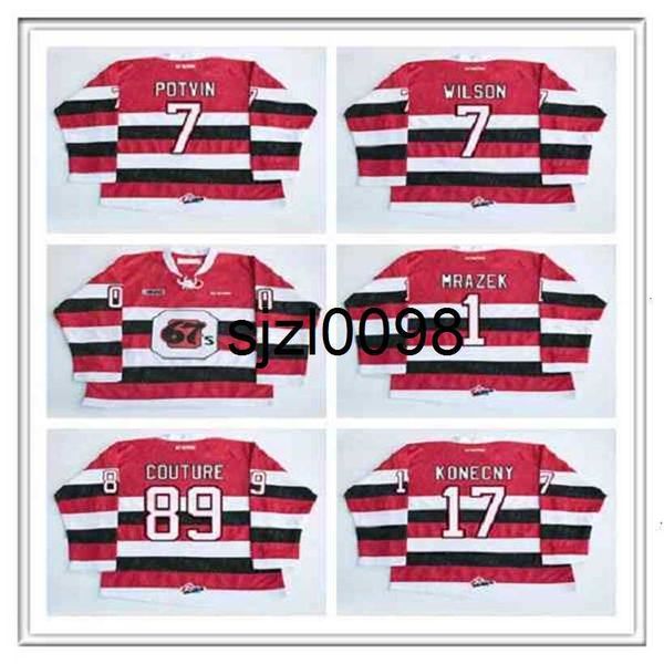 

sj98 custom chl ottawa 67s jersey hockey 1 petr mrazek 17 travis konecny 89 logan couture 7 potvin wilson stitched ohl ccm hockey jerseys re, Black
