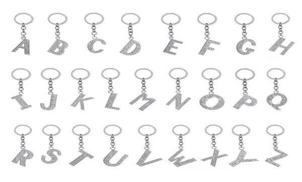 

crystal rhinestone az english letters metal keychain keyring car keychains handbag pendant charms gift7061185, Silver