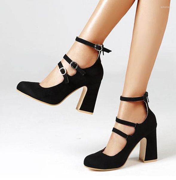 

sandals 3542 size women gladiator three thin band buckle scrub flock close round toe cover heels high shoes woman6732021, Black