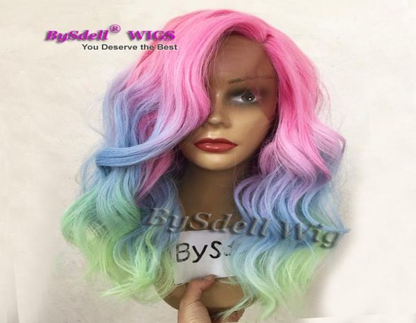 

new arrival short medium length loose body wave lace front wig colorful mermaid rainbow hair anime cosplay party lace front wigs9111096, Black