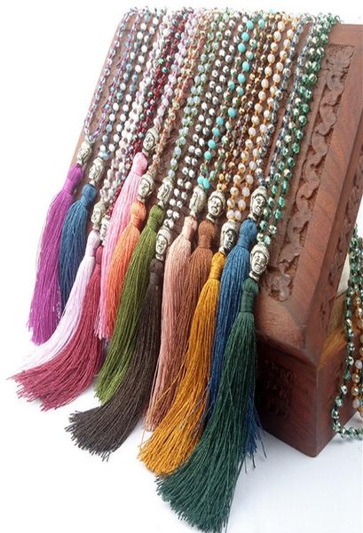 

fashion women necklaces 925 silver buddha pendant glass beads crystal long tassel bohemia necklace jewelry gift9139389