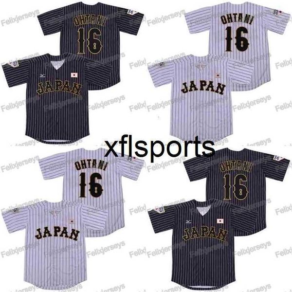 

axflsp glac202 16 shohei ohtani japan samurai black white stripe pinstriped movie baseball jersey double stitched name and number fast shipp