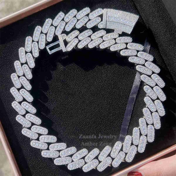 

wholesale price 12mm 15mm 18mm sterling silver miami cuban link chain necklace vvs moissanite hip hop jewelry necklace
