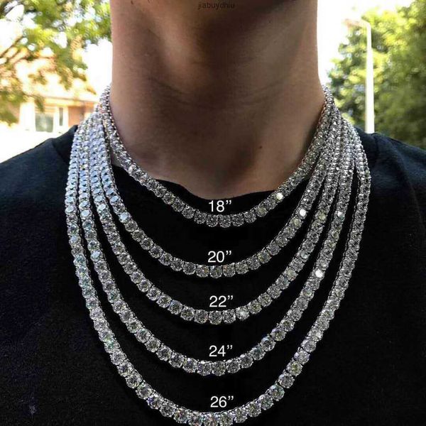 

3mm 4mm 5mm 6mm cubic zircon tennis chain bling cz diamond hiphop chain necklace, Silver