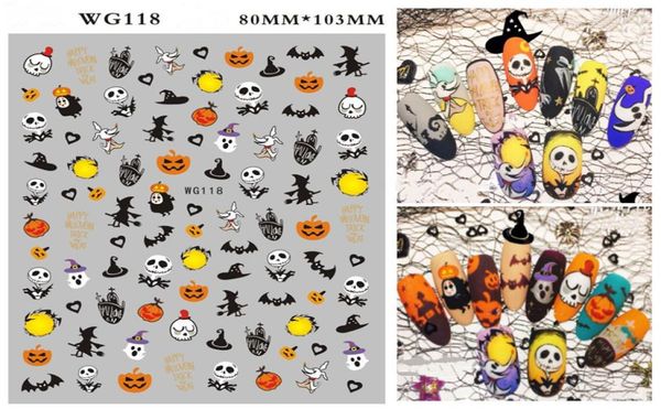 

new halloween nail wrap pumpkin nail stickers with skull nails nail art stickers decals manicure diy decoration tools6090902, Black