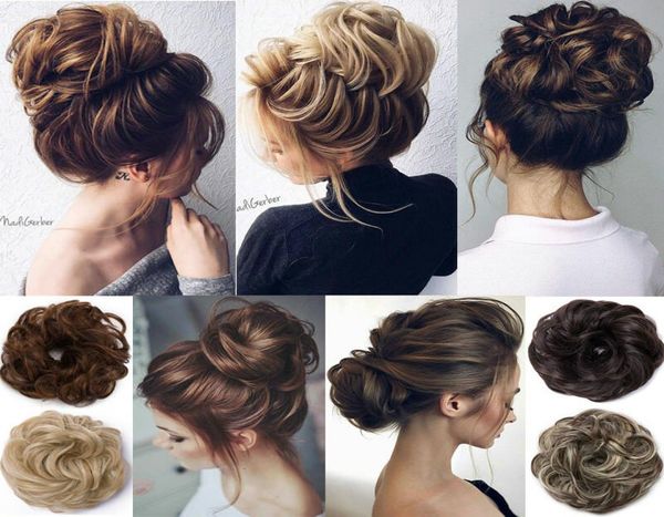 

scrunchie synthetic bun extensions curly messy elastic hair scrunchies elegant chignons piece for women and children8493357, Pink