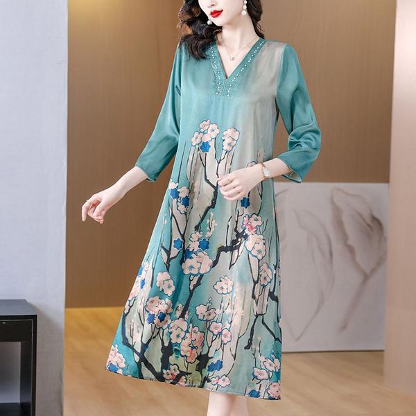 

dresses women blue silk satin short sleeve vneck midi dress summer elegant bodycon casual dress 2023 korean vintage party dress, Black;gray