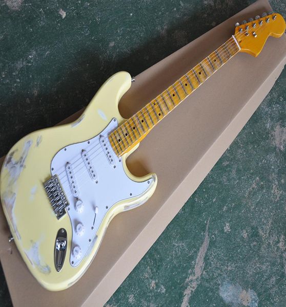 

factory whole yellow retro electric guitar with white pickguardscalloped maple fretboardcan be customized as reques3529177