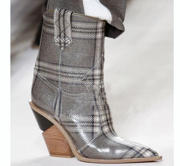 

high street fashion lattice shoes women wedge ankle boots blue pink crocodile leather pointed toe knight boot4689913, Black